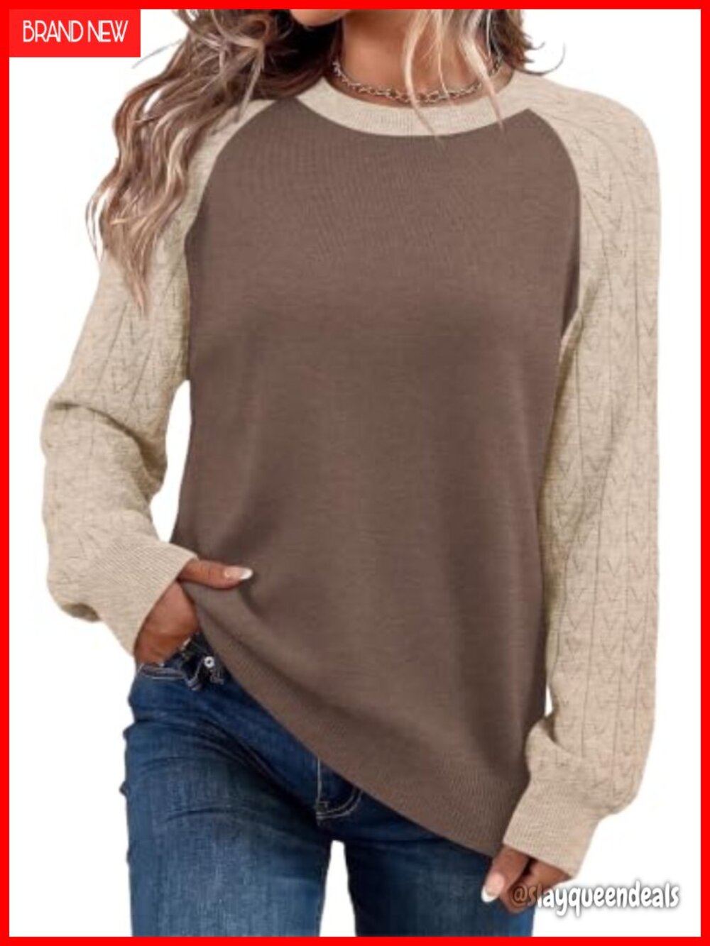 Lightweight Knit Hollow Out Sleeve Crew Neck Pullover Sweater
